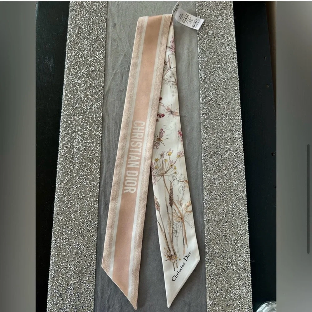 Dior Pink and Cream Silk Scarf